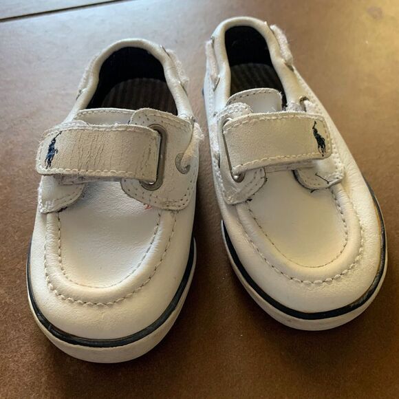 Polo Ralph Lauren Shoes Kids Size 4.5 White Leather Slip On Docksiders Boat Boys - Picture 4 of 7